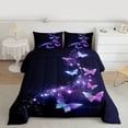 thumbnail image 2 of jejeloiu Dreamy Purple Butterfly Twin Comforter Sets,Cartoon Flying Animal Bedding Set For Girl 2 Pieces, 2 of 8