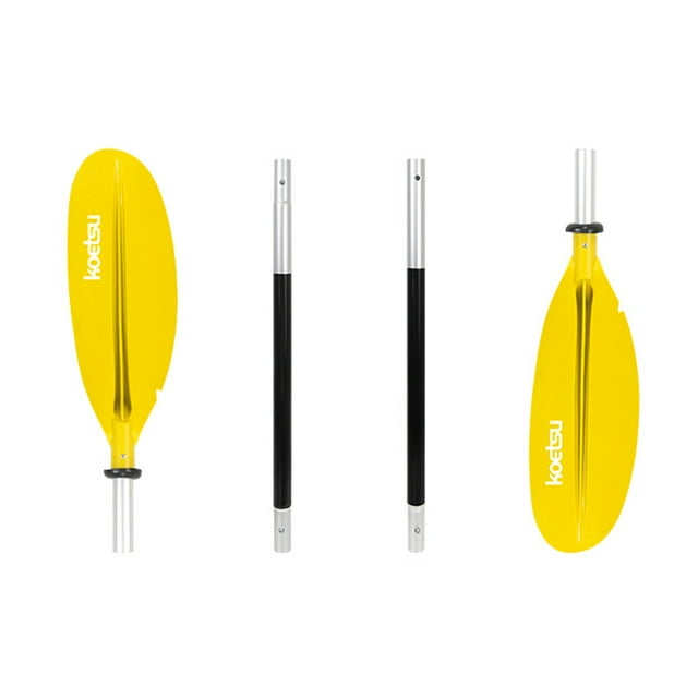 KOETSU 4-Section Aluminum Alloy Kayak Paddle with Arc Streamline Design, Flow Guide Teeth, and Water Stop Ring for Efficient Rowing - Yellow