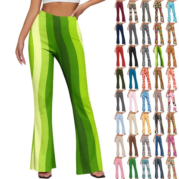 Women's Flare Leggings Athletic Fitness Stretchy Slimming Trousers Elastic High Waist Solid Color Yoga Pants (XL, Green)
