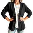 thumbnail image 5 of Dwellite Cotton Linen Cardigan for Women Lightweight V Neck Classic Button Front Breathable Stretch Relaxed Fit Casual Black L, 5 of 6