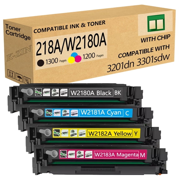 GLOBALVUE W2180A 218A Toner Cartridges 4 Pack High Yield (with Chip) Compatible with HP 218X 218A for Color Laserjet Pro 3201dw MFP 3301fdw 3301cdw 3301sdw Printer Ink W2180X W2180A