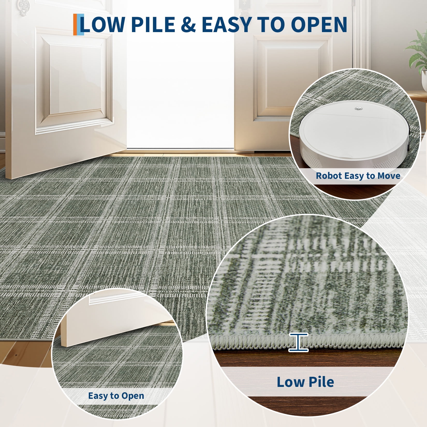 Nasitip Modern Geometric Plaid Pattern Green 9'x12' Area Rugs for Living Room Soft Low Pile Non-Sliping, Machine Washable