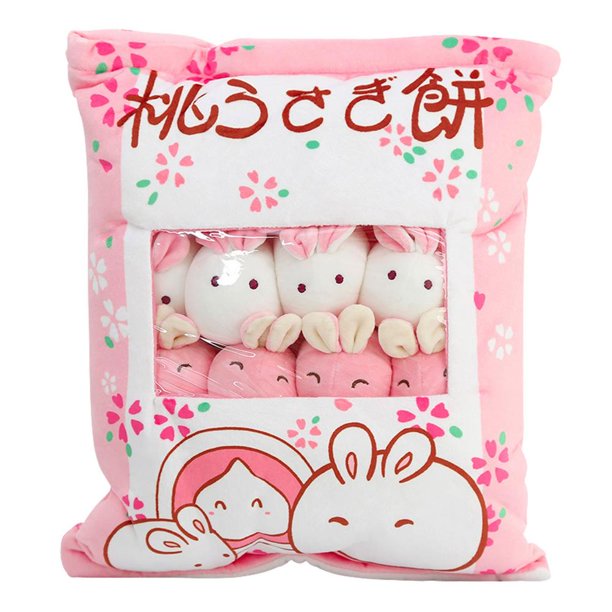 Fovolat Bunny Stuffed Animal Snack Bag Pillow Pink Bunny Throw Pillow with Removable Stuffed Animal Toys Fluffy Cherry Blossom Bunnies Chick Shape Cushion Creative Stuffed Animal Pillow for pretty - Walmart.com