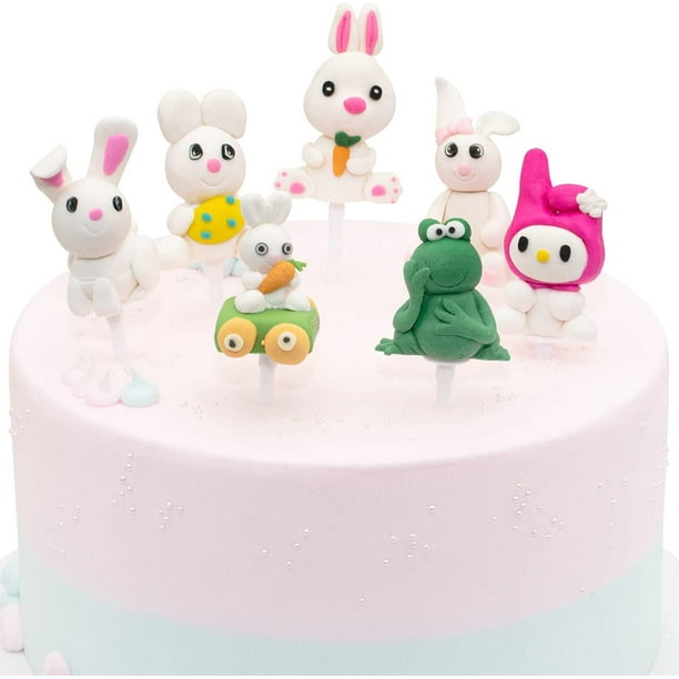 7 Pcs Lapin HTOOQ Cake Topper Picks Doux Poterie Cupcake Toppers 3D Lapin  Gâteau Topper Animal Thème Fête Dessin Animé Animal Cupcake Toppers Gâteau  Décorations Fournitures - - 