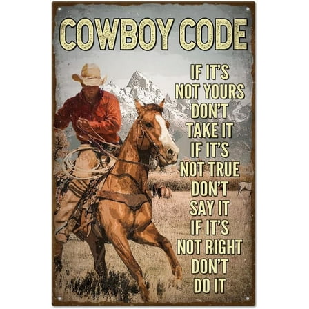 Cowboy Code Vintage Metal Tin Sign Plaque Poster 8x12inch Retro Metal Wall Decorative Tin Signs