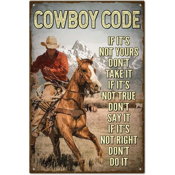 Cowboy Code Vintage Metal Tin Sign Plaque Poster 8x12inch Retro Metal Wall Decorative Tin Signs