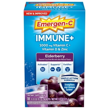 Emergen-C Immune  Vitamin C Powder Supplement for Immune Support, Elderberry, 18 Ct