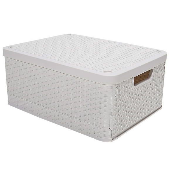 Mistaha White Collapsible Storage Box ,Waterproof Storage Box Organizer Container with Two handle , Folding Plastic Stackable Utility Crate, Durable Containers for Home & Garage Organization(SMALL)