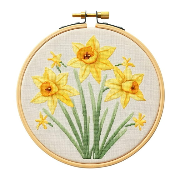 Cartoon Simple Daffodils Flower DIY 11CT Stamped Cross Stitch Kits Easy for Beginners Children with Hoop Needlepoint Counted Embroidery Kits Art Craft Wall Decoration 12x12inch(4)