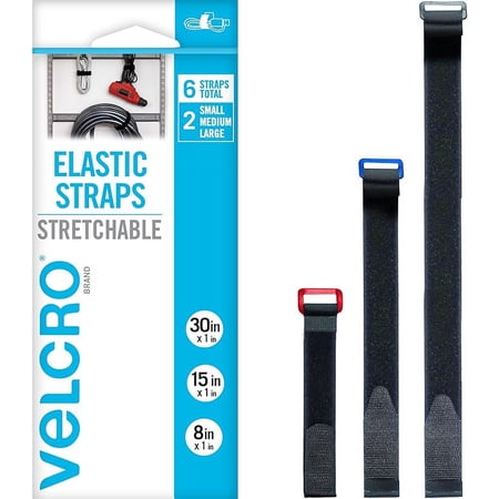 VELCRO Correas Elasticas 8"-15"-30" Negros 6 Piezas Pack Variado
