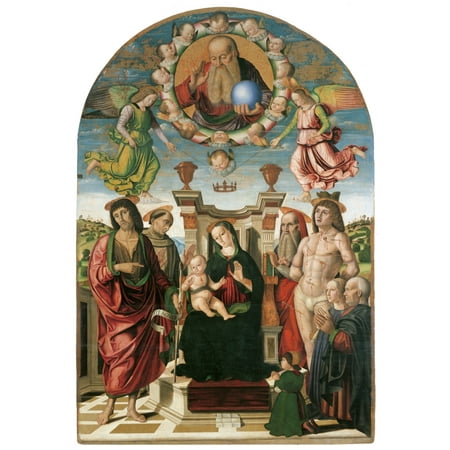 Madonna And Child Enthroned With St John Baptist Canvas Art - (24...