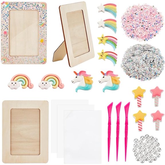 3Sets Wooden Photo Frame Craft Kit Unicorns Themed Unfinished 7.6x5.6inch
