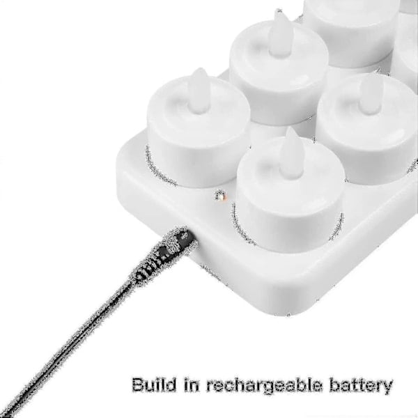 Flameless Candles - 12 Rechargeable LED Heat Candles with Flaming Effect + 12 Frosted Cups - Comes with Charging Base