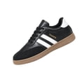 thumbnail image 2 of QWKLEAJ Women’s Casual Shoes Retro Tennis Sneakers, Two Tone Suede Leather Triple Stripe Lace Up Gum Sole Trainers for Daily Walking Street Fashion Footwear Black 7.5, 2 of 6