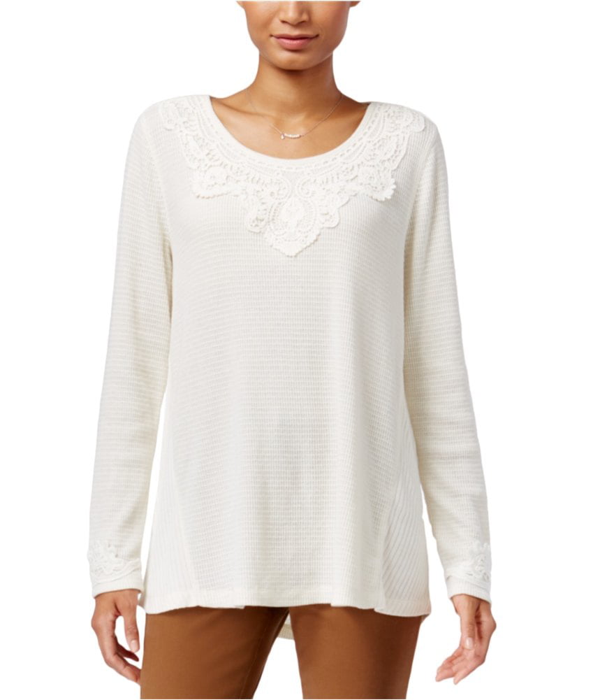 Style&co. Womens Lace-Applique Pullover Blouse, Off-White, PXL ...