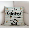 thumbnail image 2 of She Believed She Could So She Did Inspirational Quotes Throw Pillow Case Cushion Cover Cotton Linen 18x18 Inches for Sofa Couch Gold Hearts on Hand Drawn Blue Striped Pillow Cover, 2 of 4
