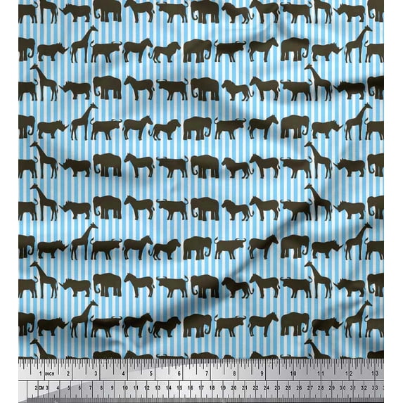 Soimoi Silk Fabric Stripe & Animals Group Decor Fabric Printed Yard 42 Inch Wide