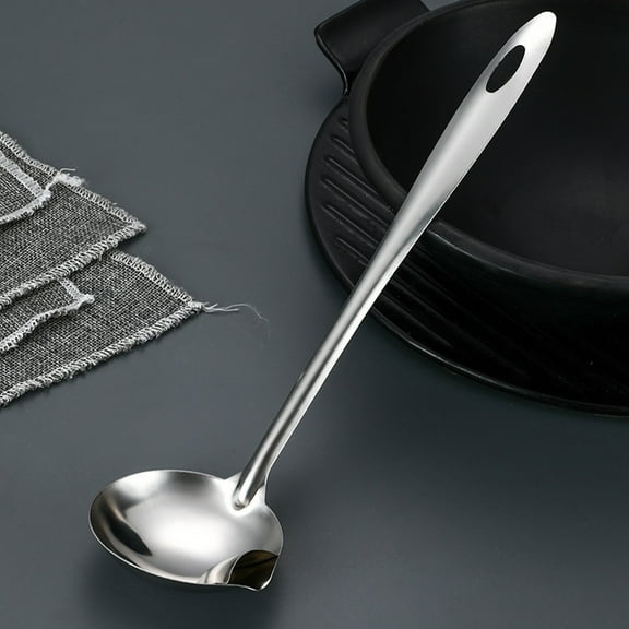 QIFULL 2Pcs Stainless Steel Fat Separator Ladle with Pour Spout for Oil Skimming and Soup Serving
