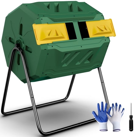 HomGarden 43Gal Tumbling Composter Bin 360° Dual Chamber BPA Free Green 36.4-in Height
