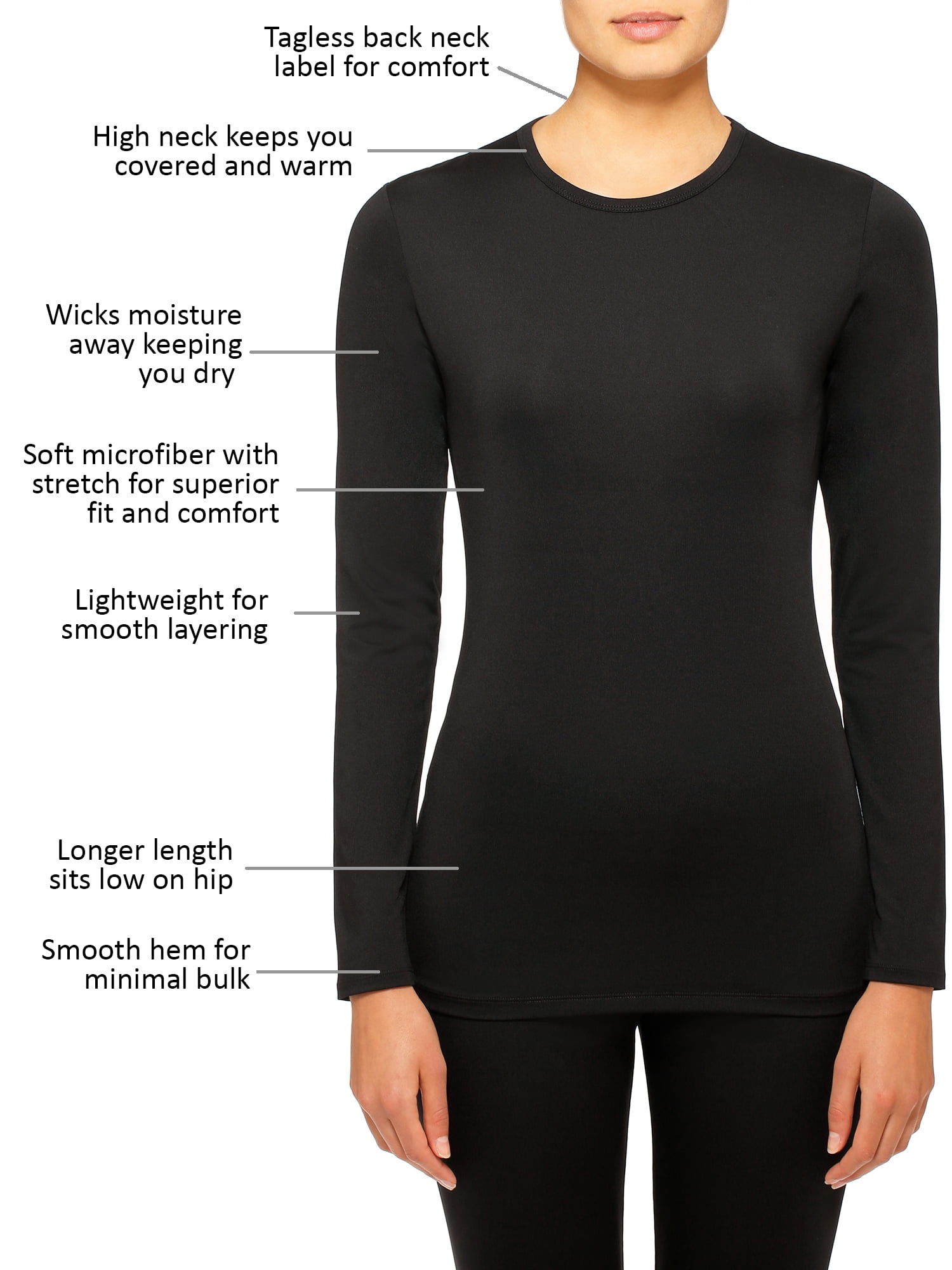 ClimateRight by Cuddl Duds Women's and Women's Plus Stretch Microfiber Base  Layer Long Sleeve Top