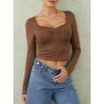 thumbnail image 6 of Cenuakty Womenacute;s Spring Summer Fitted Crop Tops Long Sleeve Low Cut Solid Color Slim T-shirt, 6 of 9