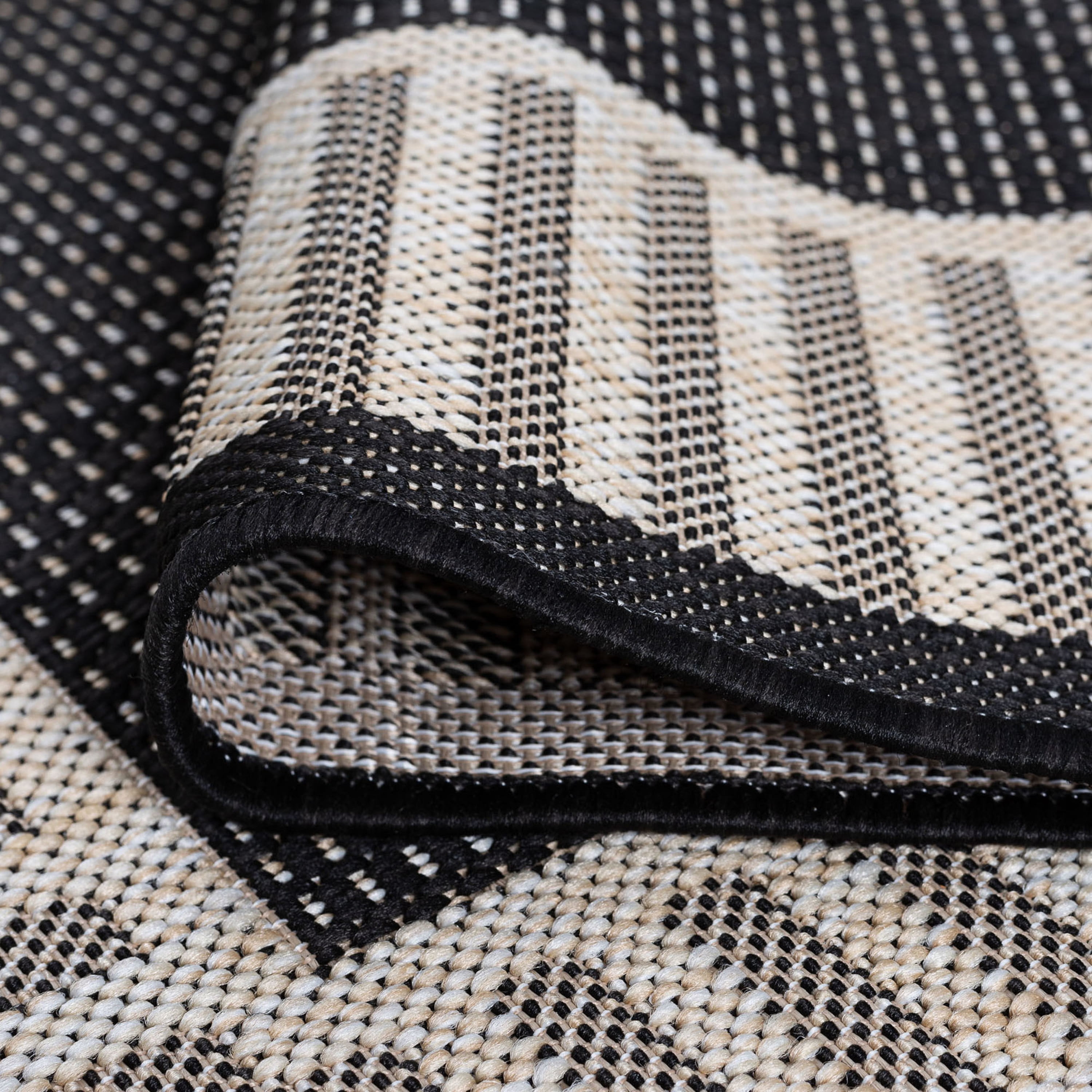 5x8 Water Resistant, Indoor Outdoor Rugs for Patios, Front Door Entry, Entryway, Deck, Porch, Balcony | Outside Area Rug for Patio | Black, Striped Border | Size: 5'3'' x 7'3''