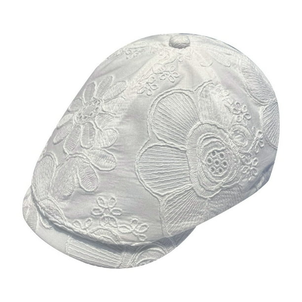 Gorra plana unisex ajustable blanca con bordado floral