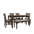 thumbnail image 4 of Home Design Ouray 6-Piece Dining Set, Brown - Wood Grain Embossed, Rectangular Table with Split Top, Ladder Back Chairs, Upholstered Bench, 4 of 28