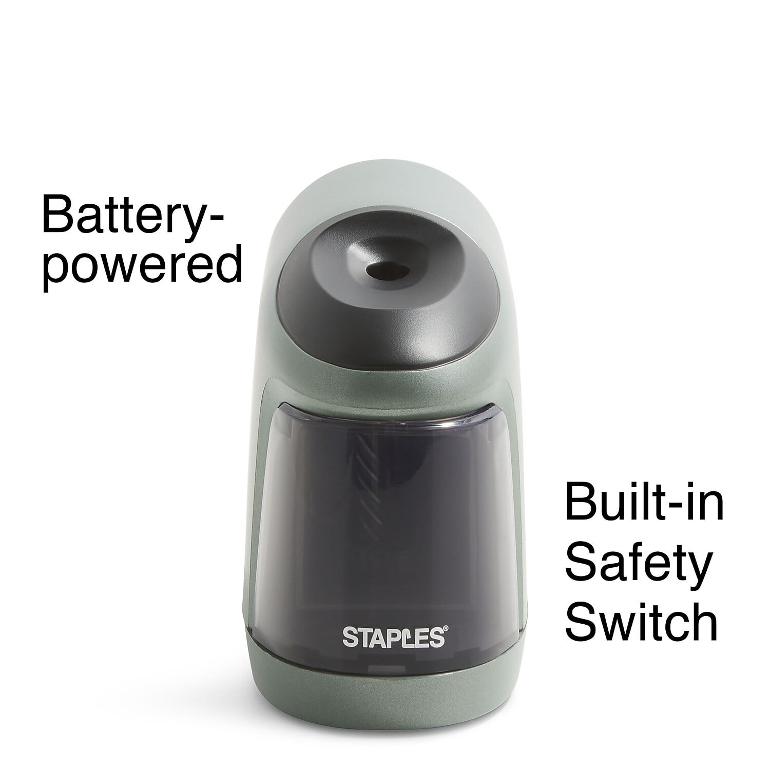 Staples Slimline Battery Operated Pencil Sharpener Silver Black