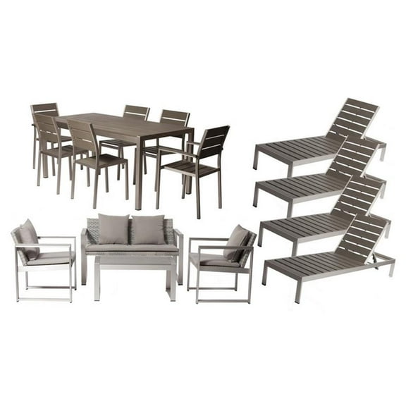 Pemberly Row 15-piece Modern Aluminum Patio Sofa Set in Gray