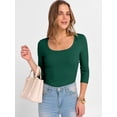 thumbnail image 6 of ANRABESS Womens 3/4 Sleeve Scoop Neck Tops Ribbed Knit Slim Fitted Casual Basic Tee Shirts 2026 Fall Trendy Going Out T-Shirt Deep Green X-Large, 6 of 11