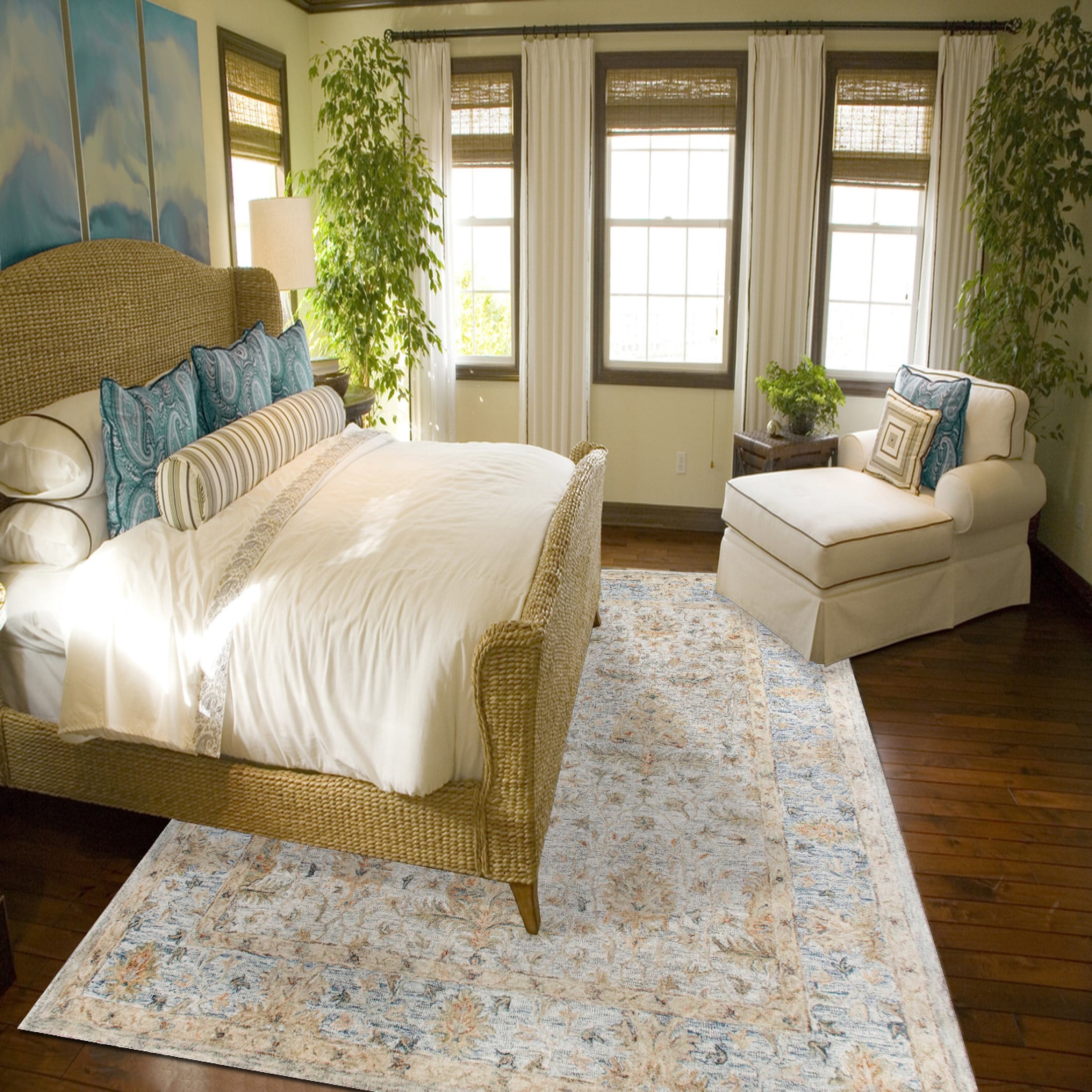 Harlow Hill 2' x 3' Blue/Taupe Floral Traditional Wool Indoor Area Rug