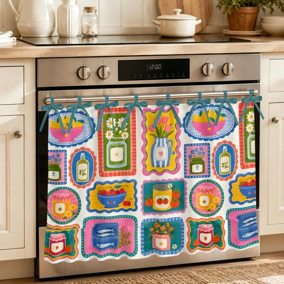 Oven Skirt Curtain for Kitchen 20x27 Inch, Countryside Patchwork Oven Curtain with 8 Ribbon Ties & Ruffle Trim, Stove Skirt Curtain Dishwasher for Cabinets Over Sinks Vintage Pantry Can Floral