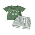 thumbnail image 1 of PENGXIANG Kid Pants Suit  Boy Short Sleeve  Neck Letters Tops + Casual Street Drawstring Short Pants  Grey 2-3 Years, 1 of 8