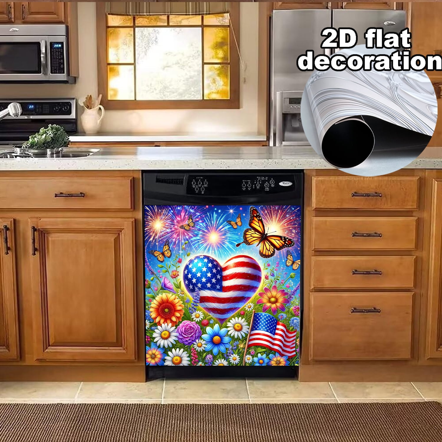 1Pc  American Flag Patriotic Dishwasher Magnet Cover,Dish Washer Door Panel Cover Fridge Appliance Magnet Decal Sheet Kitchen Decor 23x26 inch