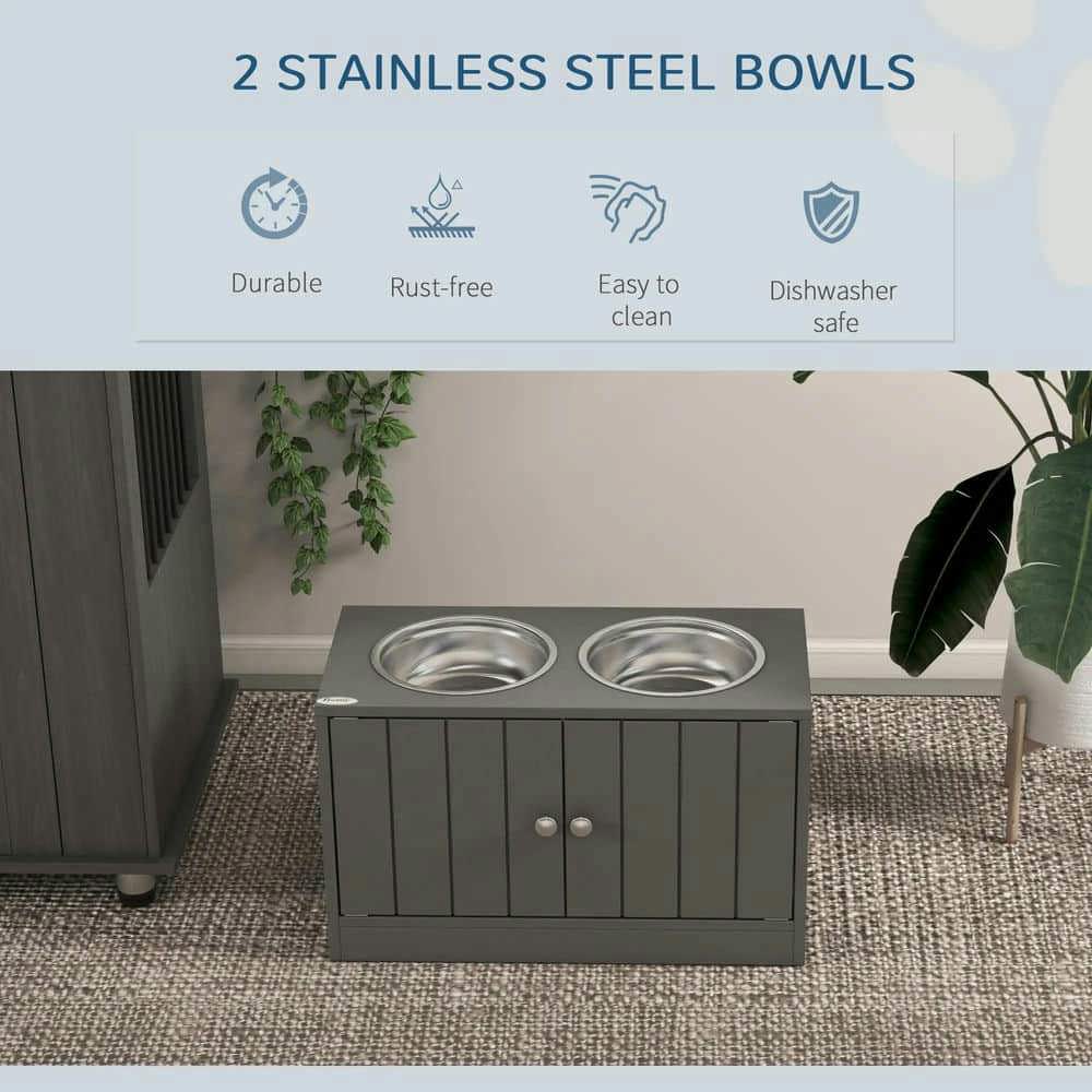 YYAo Dog Bowls, Dog Bowl Stand,Dog Food Bowls, Elevated Dog Bowls with Storage Cabinet Containing Large 44L Capacity, Gray