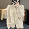 thumbnail image 6 of Women Knitted Sweater Coat High Collar Long Sleeve Double Zipper Placket Autumn Winter Solid Color Knitwear, 6 of 8