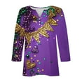 thumbnail image 4 of Ounisa Womens Funny Mardi Gras 3/4 Sleeve Sequins Mask Printed Shirts Tunics 2025 Trendy Holiday T-Shirts Carnival Tops, 4 of 5