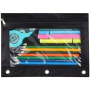3-Ring Pen Pencil Pouch with Clear Window Stationery Bag Binder Case Classroom Organizers, Black