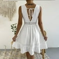 thumbnail image 6 of Elainilye Fashion Holiday Dresses for Women V-Neck Backless Lace Skirt Sleeveless Casual Summer Holiday Flowy Dress,White, 6 of 9