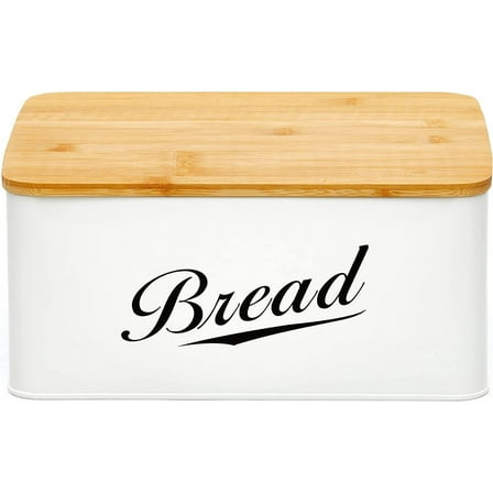 RoyalHouse Modern Metal Bread Box with Bamboo Cutting Board Lid, Bread Storage Container for Kitchen Counter, Vintage Kitchen Decor Organizer