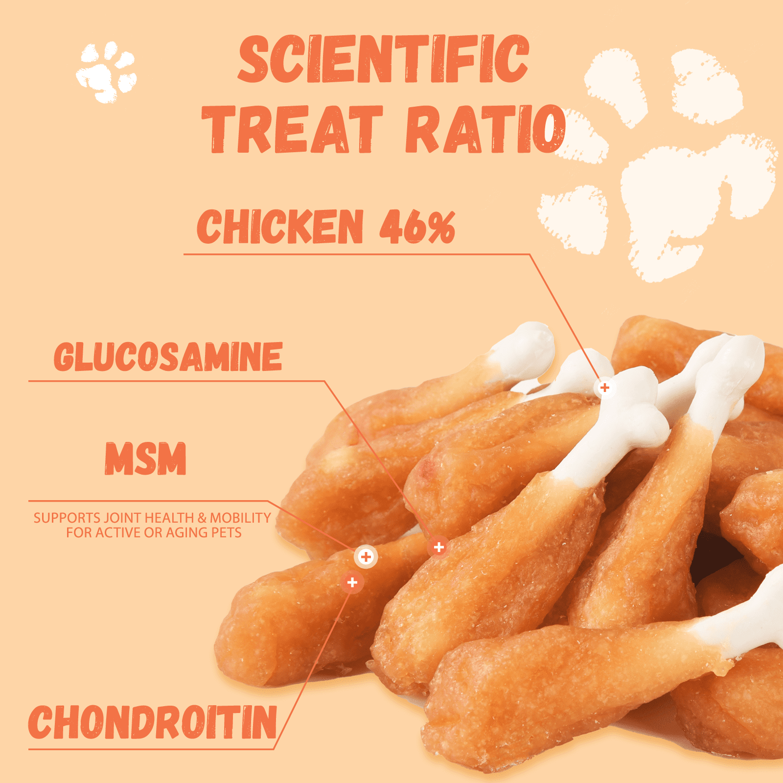 (2 pack) Pawmate Chicken ＆ Calcium Bone, Rawhide Free Teeth Cleanning Treats for All Dogs, 18-19 pcs