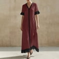 thumbnail image 2 of YuXingFu Boho Dresses for Women Maxi V-Neck Plus Size Womens Dress 1/4 Sleeve Solid Color Long Casual Summer Red S, 2 of 7