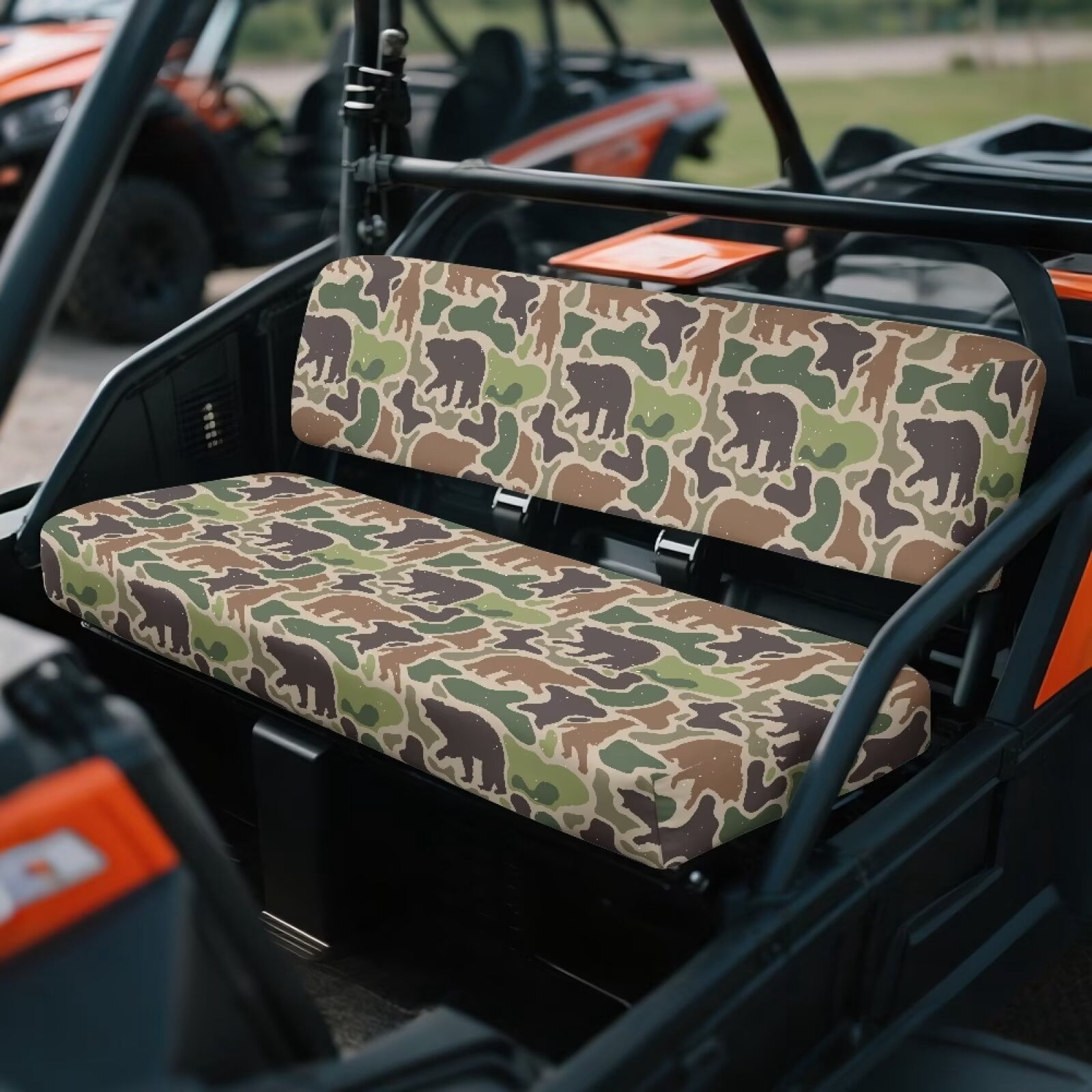 XYZCANDO Bear Seat Cover for UTV Set of 2 Camo UTV Bench Seats Cover Set Compatible with Kawasaki Mule 3000 3010 Breathable Replacement Bench Seat Covers Full Protection