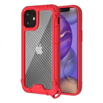 Apple iPhone 12 Mini /5.4" Phone Case Transparent Carbon Fiber Hybrid Armor Shockproof Rugged Hard TPU Silicone Protective [CLEAR /RED] Cover for iPhone 12 Mini