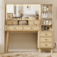 thumbnail image 3 of Lacoo 48'' Makeup Vanity Desk with Large 36'' Mirror & Lights, Vanity Set with Charging Station & Storage Drawers, Modern Vanity Table for Bedroom, Oak(2 Pack), 3 of 7