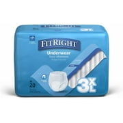 FitRight Protective Underwear, Disposable Adult Underwear, Heavy Absorbency, 3XL, 75"-94", 20 Count