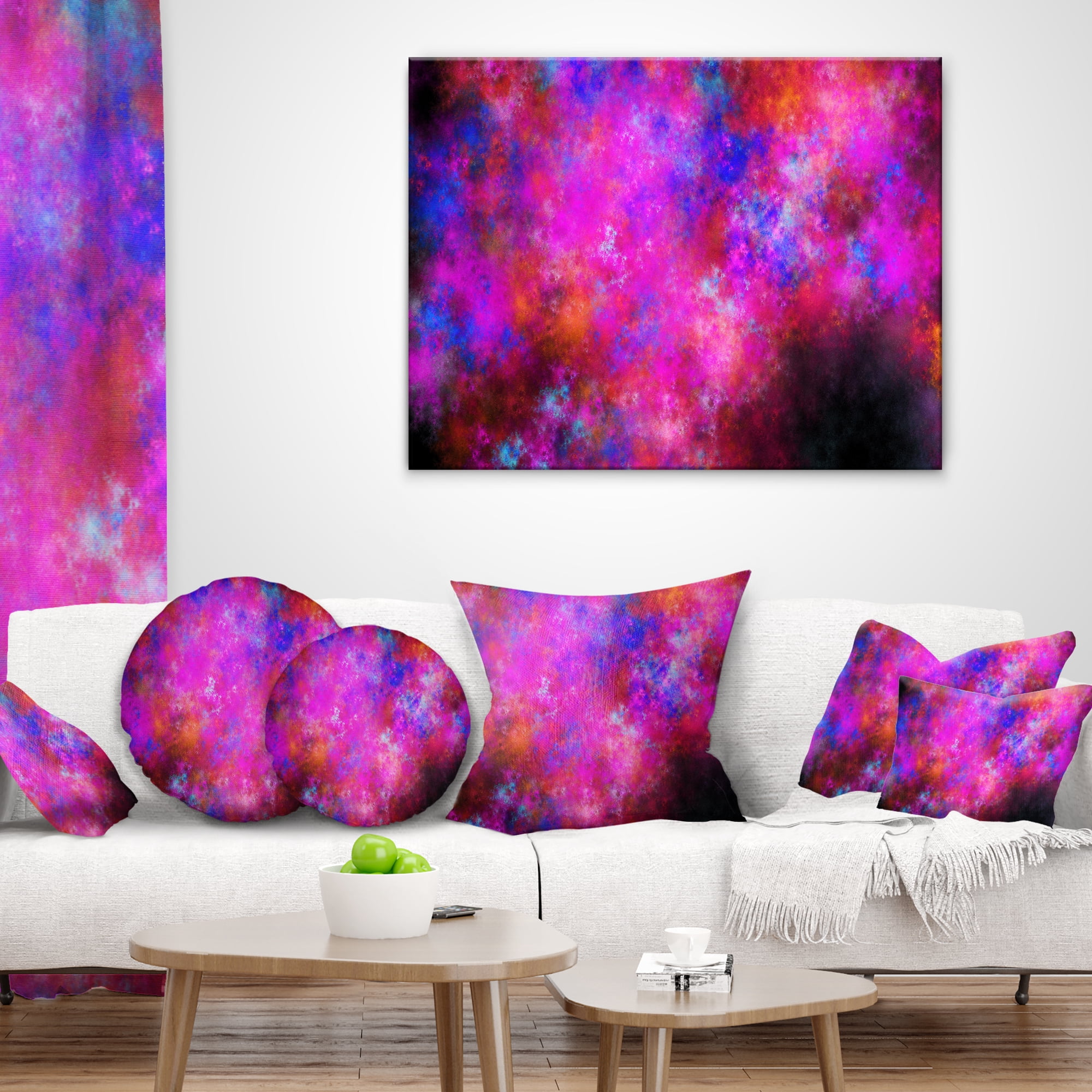 Designart Red Blue Starry Fractal Sky - Abstract Throw Pillow - 18x18