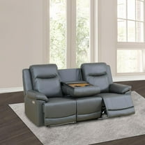 PonLiving Power Leather Recliner Sofa with LED Lights,with USB Port/Storage Console/Cup Holders.Drak Grey