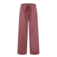thumbnail image 6 of MIXUE Linen Pants Women Solid Color Wide Leg Drawstring Baggy Sweatpants High Waisted With Pockets Loose Yoga Trousers Womens Pants Outwear,Red,XL, 6 of 6